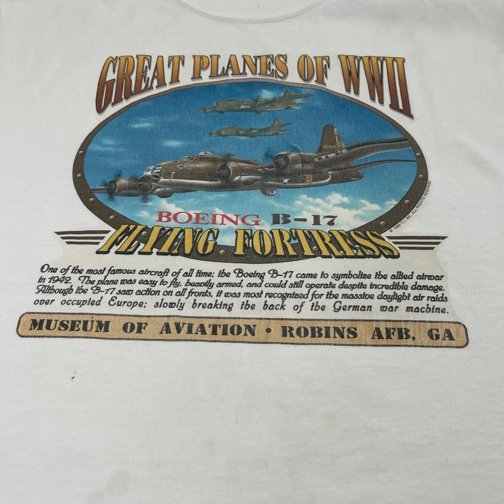 Vintage 90s Great Planes of WWII B-17 Flying Fortress T Shirt Museum of Aviation